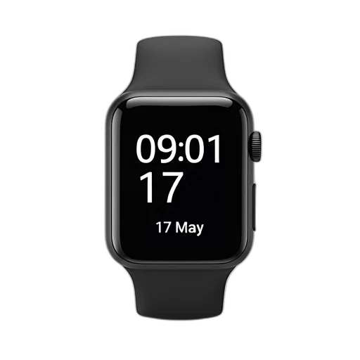black, smartwatch, digital, display, showing, time, date, may transparent PNG cut-out