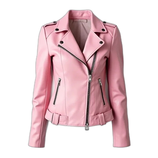 jacket, 3d render, pastel, pink, leather, zipper, button, details transparent PNG cut-out