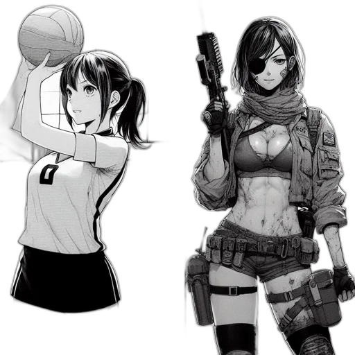 weapon, comic book art, concept art, anime, cartoon, monochrome, two, contrasting transparent PNG cut-out