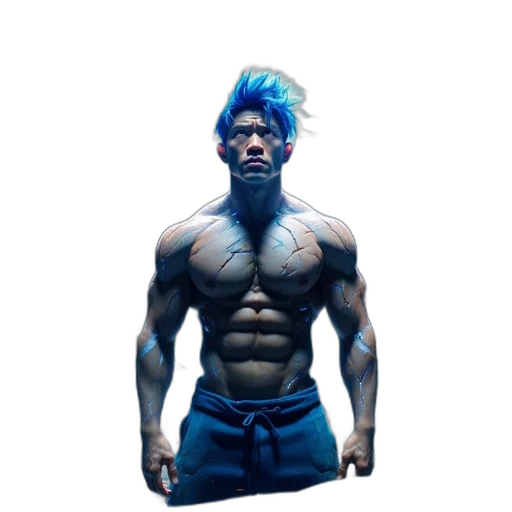 creature, animal, hair, concept art, 3d render, pixel art, comic book art, blue transparent PNG cut-out