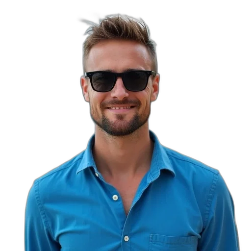 staff, jacket, face, hair, photorealistic, man, short, wearing transparent PNG cut-out