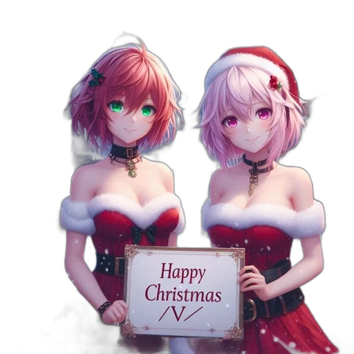 dress, pixel art, fantasy art, concept art, anime, snow, two, santa-clad transparent PNG cut-out