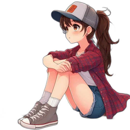 hat, shoes, face, dress, anime, cartoon, pixel art, concept art transparent PNG cut-out