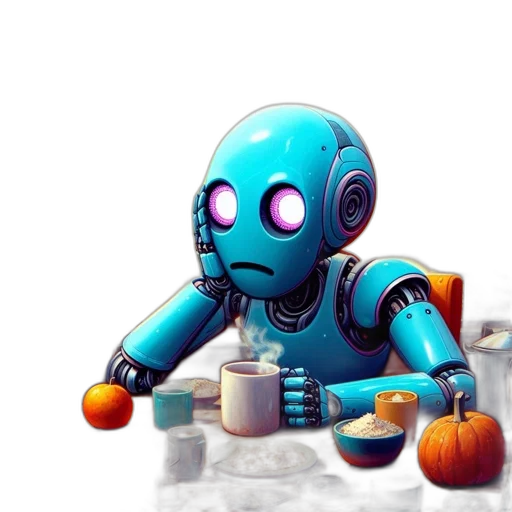 robot, concept art, 3d render, pixel art, cyberpunk, outer space, blue, contemplative transparent PNG cut-out