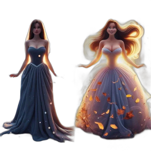 dress, concept art, fantasy art, 3d render, photorealistic, two, illustrations, depict transparent PNG cut-out