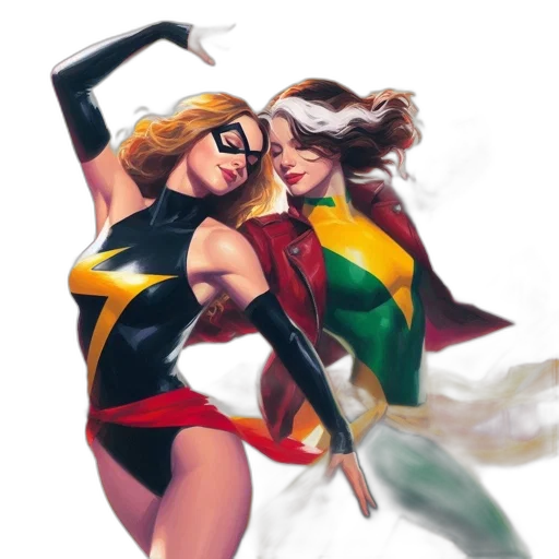 comic book art, concept art, fantasy art, watercolor, colorful, two, female, superheroes transparent PNG cut-out