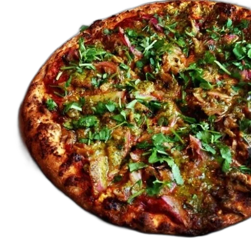 food, delicious-looking, pizza, herbs, possibly, pesto, top, served transparent PNG cut-out
