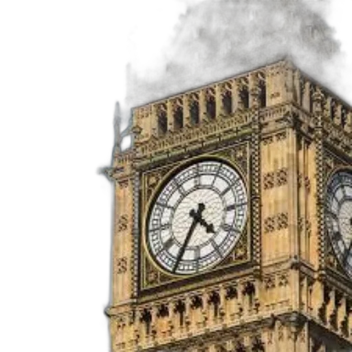 building, close-up, ornate, clock, tower, big, ben, against transparent PNG cut-out