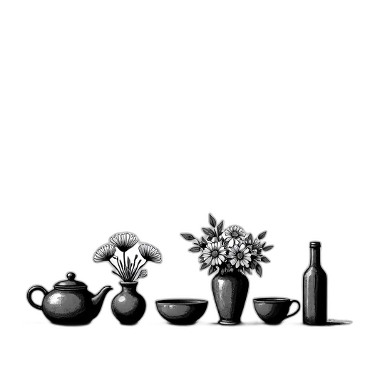 furniture, food, staff, flower, photorealistic, 3d render, concept art, pencil sketch transparent PNG cut-out