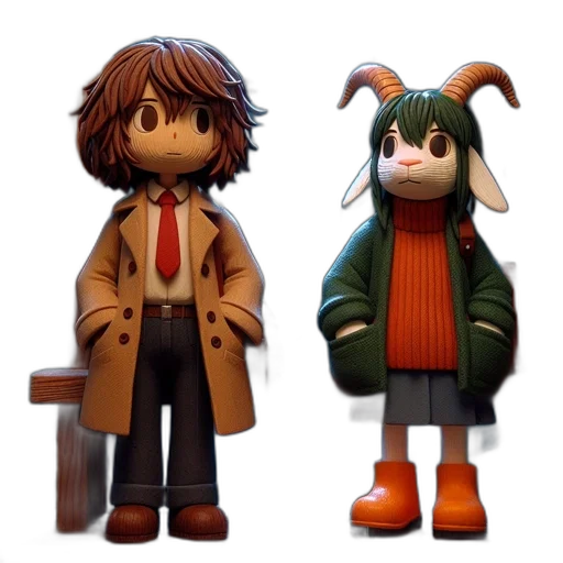 3d render, concept art, pixel art, cartoon, two, characters, one, wavy transparent PNG cut-out