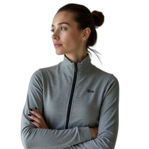 jacket, staff, woman, wearing, grey, long-sleeve, shirt, zipper transparent PNG cut-out