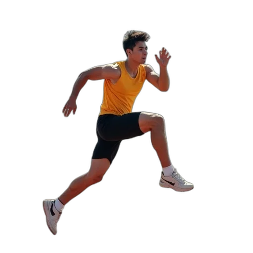 3d render, photorealistic, young, man, doing, long, jump, exercises transparent PNG cut-out