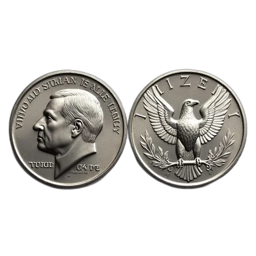 two, identical, silver, coins, profile, man, left, eagle transparent PNG cut-out