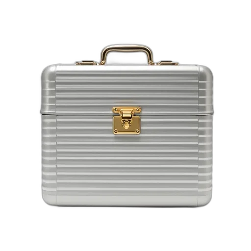 3d render, silver, metal, briefcase, striped, pattern, gold, emblem transparent PNG cut-out