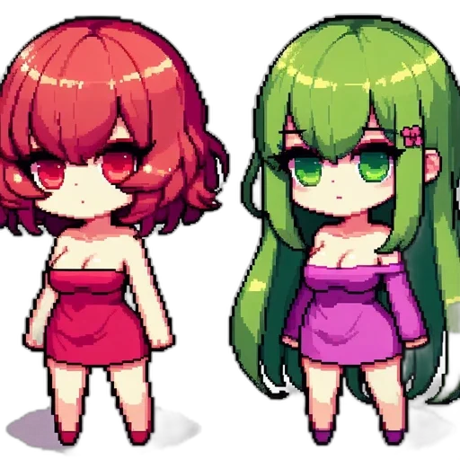 pixel art, anime, 3d render, concept art, green, neon, red, colorful transparent PNG cut-out