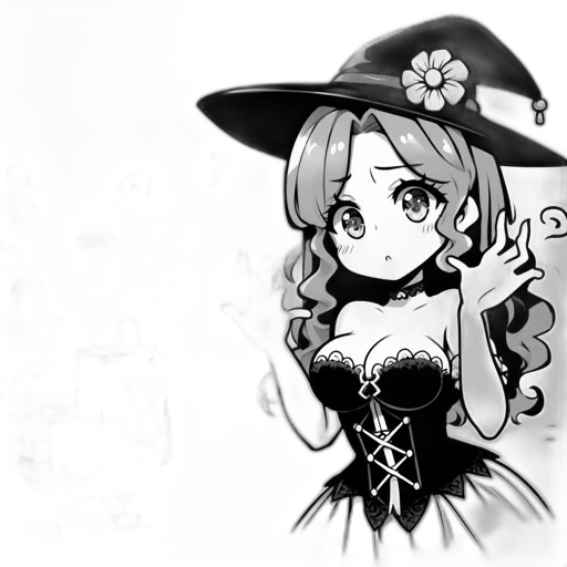 hat, crown, dress, staff, anime, cartoon, pencil sketch, fantasy art transparent PNG cut-out