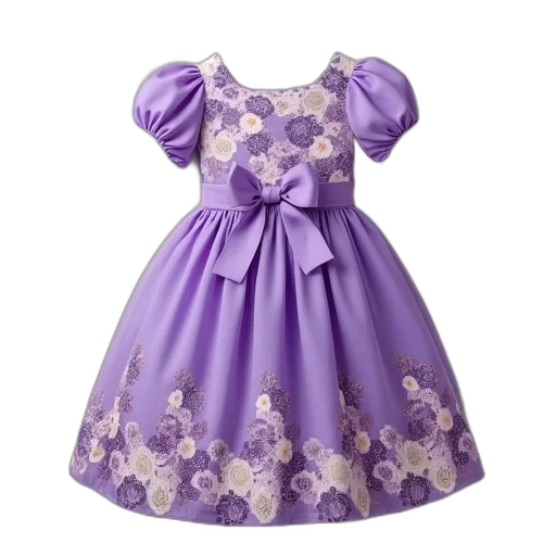 dress, purple, bow, front, floral, pattern, bodice, hem transparent PNG cut-out