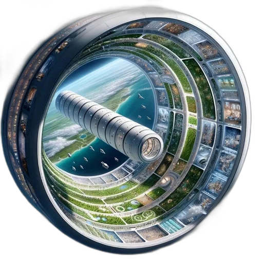 car, building, 3d render, concept art, photorealistic, outer space, enormous, cylindrical transparent PNG cut-out