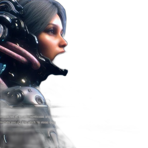 robot, 3d render, cyberpunk, concept art, photorealistic, illustrated, futuristic, woman transparent PNG cut-out