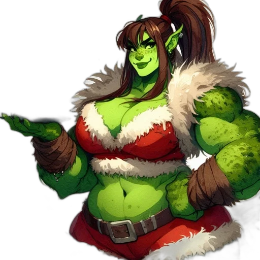 concept art, fantasy art, pixel art, green, orc-like, female, figure, wearing transparent PNG cut-out