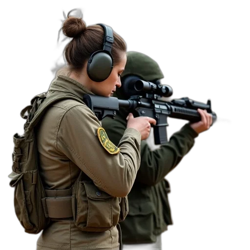 weapon, staff, jacket, concept art, cyberpunk, soldier, camouflage, uniform transparent PNG cut-out