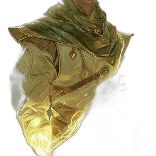 jacket, staff, sword, mask, concept art, fantasy art, watercolor, comic book art transparent PNG cut-out