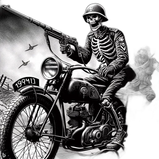 comic book art, concept art, photorealistic, pencil sketch, monochrome, landscape, skeletal, soldier transparent PNG cut-out