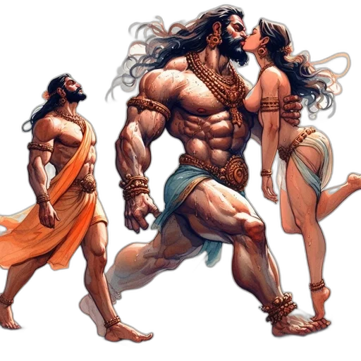 concept art, comic book art, fantasy art, underwater, three, figures, including, central transparent PNG cut-out