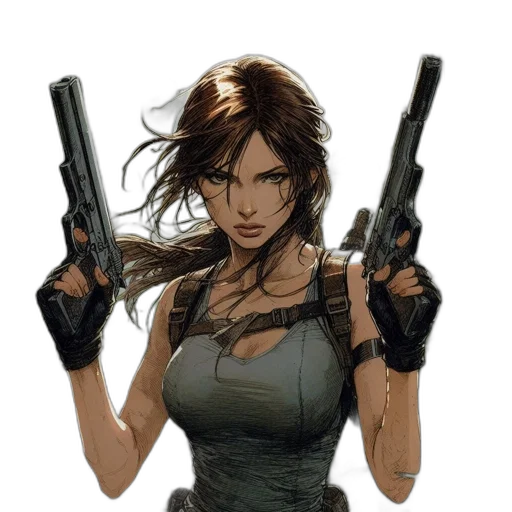 weapon, comic book art, cyberpunk, concept art, pixel art, woman, jungle, wears transparent PNG cut-out