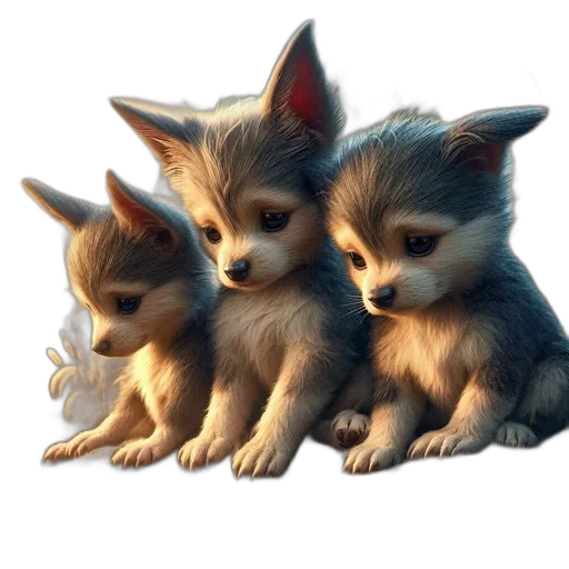 animal, 3d render, concept art, photorealistic, fantasy art, three, husky-like, puppies transparent PNG cut-out
