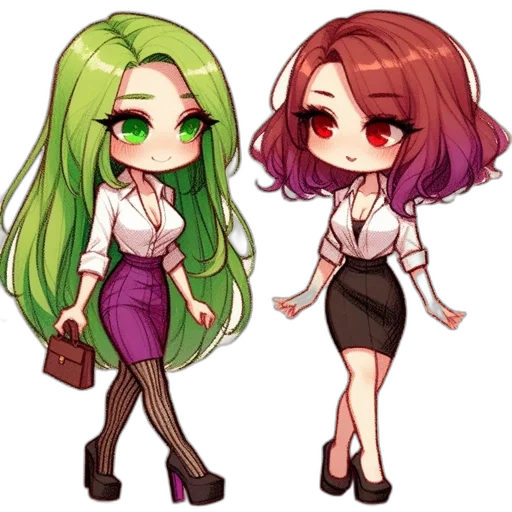 pixel art, anime, cartoon, concept art, green, two, animated, characters transparent PNG cut-out