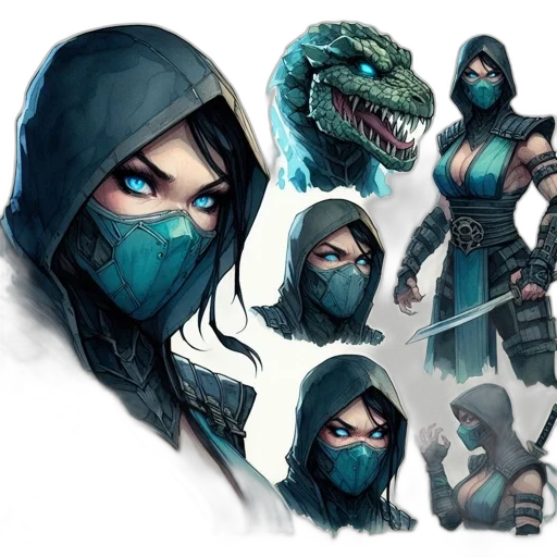 concept art, fantasy art, comic book art, pixel art, blue, dark, female, warrior transparent PNG cut-out