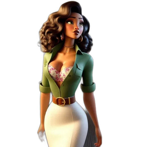 dress, concept art, 3d render, comic book art, cartoon, earth tones, green, animated transparent PNG cut-out