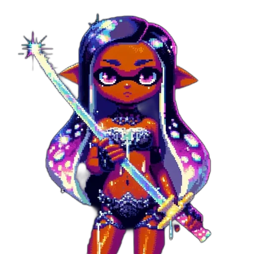 staff, weapon, dress, pixel art, concept art, vaporwave, fantasy art, neon transparent PNG cut-out
