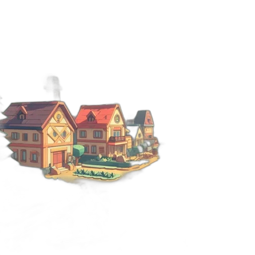 jewelry, 3d render, concept art, charming, village, featuring, red-roofed, houses transparent PNG cut-out