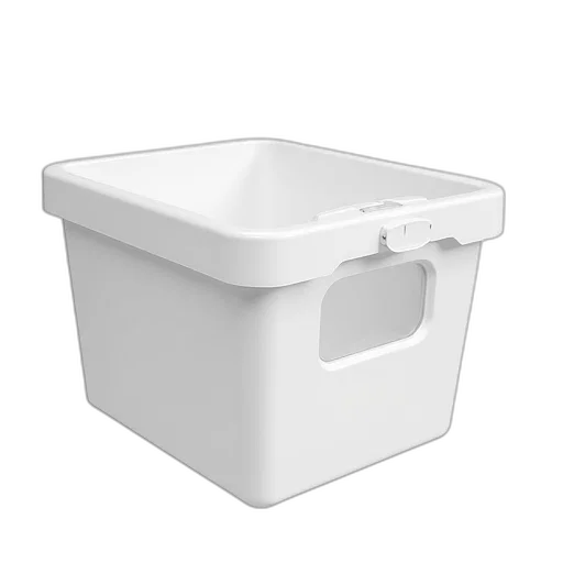 furniture, 3d render, photorealistic, white, plastic, storage, box, hinged transparent PNG cut-out