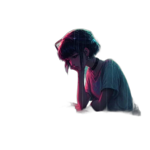 face, hat, creature, robot, vaporwave, concept art, watercolor, cyberpunk transparent PNG cut-out