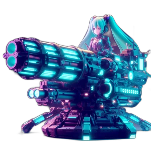 weapon, robot, sword, staff, concept art, 3d render, vaporwave, cyberpunk transparent PNG cut-out