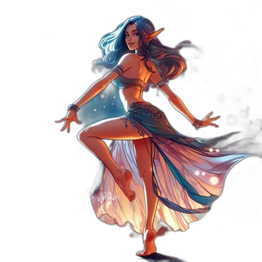dress, fantasy art, concept art, comic book art, watercolor, fire, underwater, blue transparent PNG cut-out