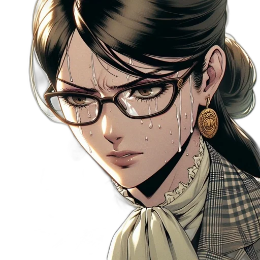 face, jewelry, comic book art, concept art, cartoon, anime, earth tones, close-up transparent PNG cut-out