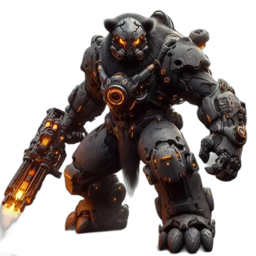 robot, weapon, concept art, 3d render, enormous, mechanized, beast, stands transparent PNG cut-out