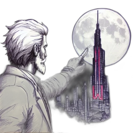 concept art, comic book art, cyberpunk, cartoon, city street, outer space, elderly, man transparent PNG cut-out
