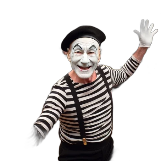 mask, face, hat, 3d render, mime-like, figure, striped, shirt transparent PNG cut-out