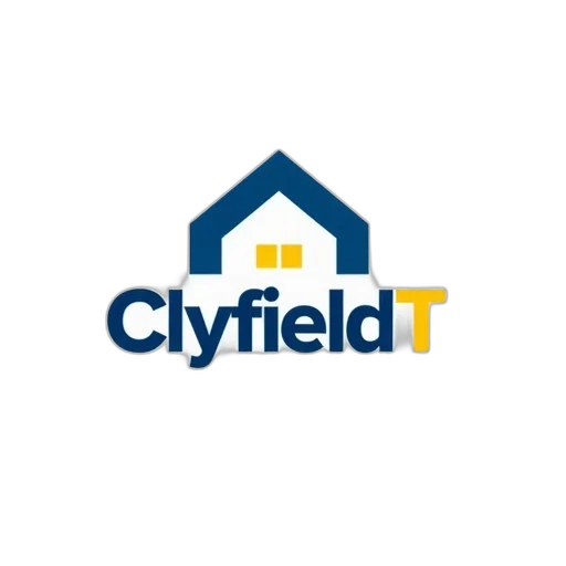 first, image, displays, stylized, logo, word, clyfield, blue transparent PNG cut-out