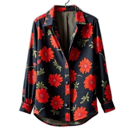 jacket, black, red, floral, patterned, shirt, high, collar transparent PNG cut-out