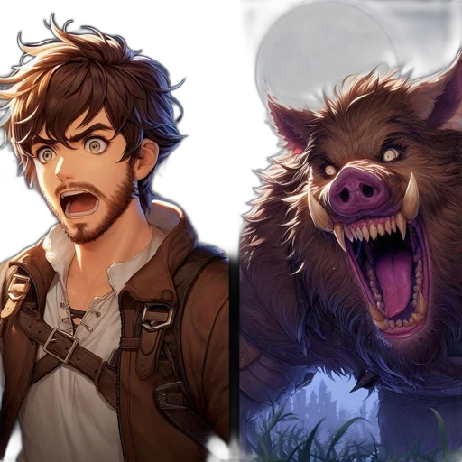creature, concept art, fantasy art, anime, comic book art, earth tones, left, surprised transparent PNG cut-out