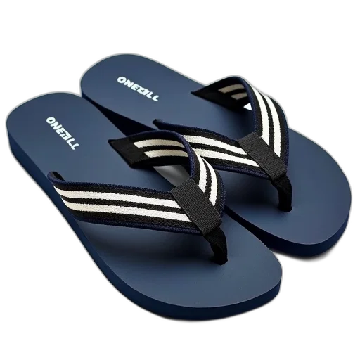 shoes, pair, navy, blue, flip-flops, black, white, striped transparent PNG cut-out