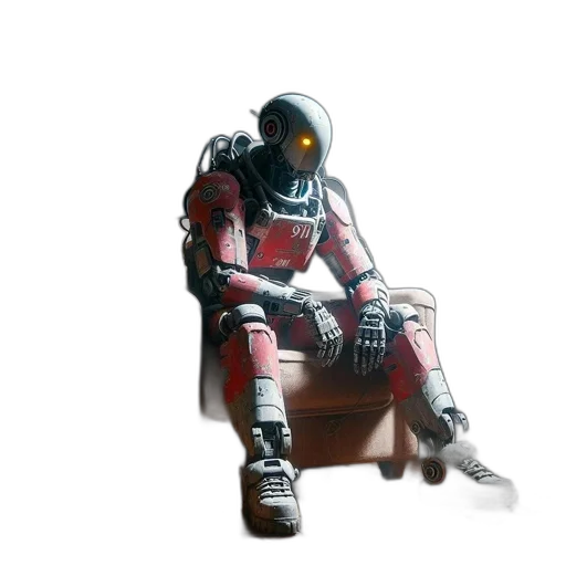 robot, jacket, weapon, furniture, concept art, cyberpunk, 3d render, pixel art transparent PNG cut-out