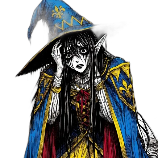 mask, staff, hat, dress, concept art, fantasy art, comic book art, anime transparent PNG cut-out