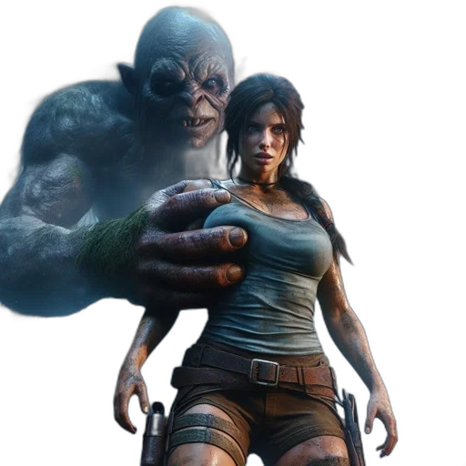 concept art, 3d render, fantasy art, photorealistic, distressed, young, woman, seen transparent PNG cut-out
